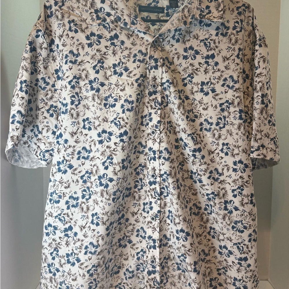 Saks Fifth Avenue Blue Floral Casual Button Down Shirt